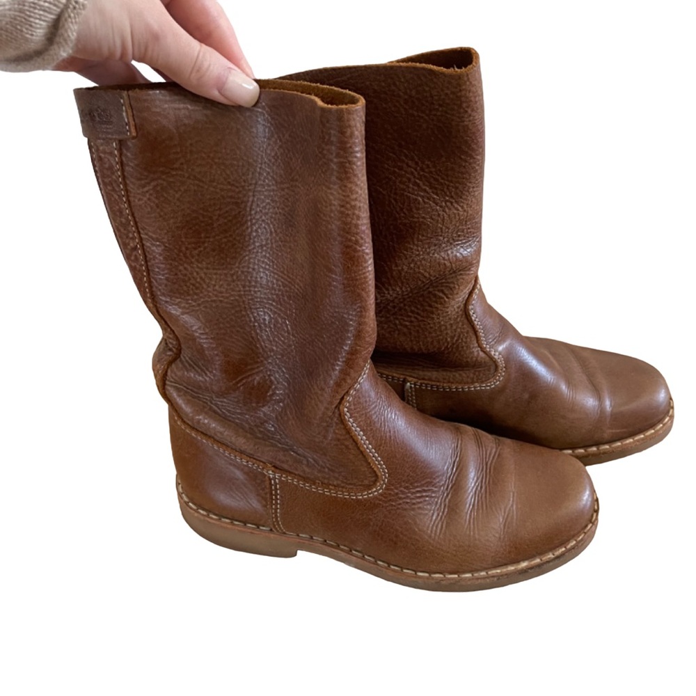 EUC Roots Canada Brown Leather Midshaft Pull On Brown Cognac